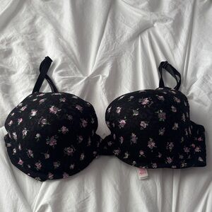 PINK Victoria's Secret Black Bra with Pink Floral Print